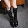 Bcshiye Women's Knee High Lace Up Buckle Military Combat Boots Ladies Vintage Lace Up Riding Booties Western Boots view 3