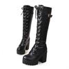Bcshiye Women's Knee High Lace Up Buckle Military Combat Boots Ladies Vintage Lace Up Riding Booties Western Boots view 4