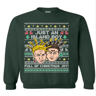 ALLNTRENDS Just An Islands Boy Full Of Christmas Joy Meme Ugly Sweater Holiday Adult Sweatshirt (S, Forest Green)