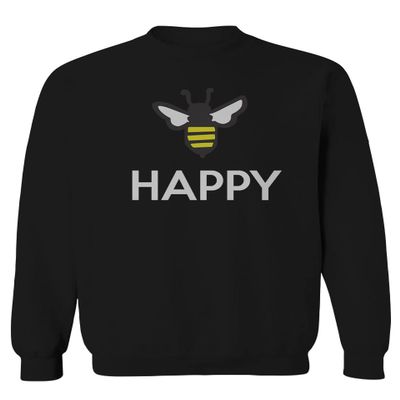 VICES AND VIRTUESS Funny Hilarious Graphic bee be Happy Men's Crewneck Sweatshirt (Black Small)