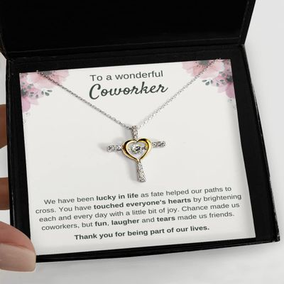Coworker Gift, Coworker Necklace, Farewell Coworker Gift, Going Away Gift, Coworker Birthday, Coworker, Heart Necklace - Cross Dancing