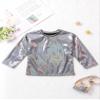 Agoky Kids Girls Metallic Hip Hop Jazz Dance Top Long/Short Sleeve T-Shirt Tops Fashion Loose Fit Dance Performance Costume Black 15-16 Years view 3