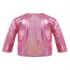Agoky Kids Girls Metallic Hip Hop Jazz Dance Top Long/Short Sleeve T-Shirt Tops Fashion Loose Fit Dance Performance Costume Rose Red 15-16 Years view 2