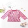 Agoky Kids Girls Metallic Hip Hop Jazz Dance Top Long/Short Sleeve T-Shirt Tops Fashion Loose Fit Dance Performance Costume Rose Red 15-16 Years view 3