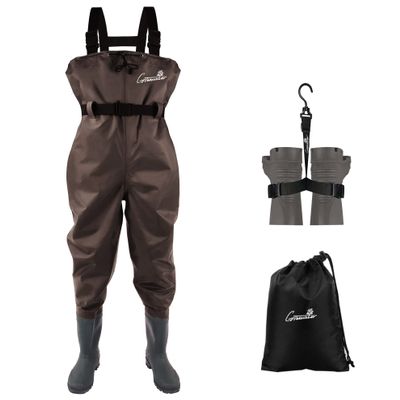 GREENWATER Fishing Chest Waders for Men Women with Boots Waterproof 2ply Nylon PVC Lightweight Bootfoot Waders for Hunting (Brown, M12)