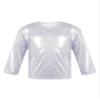Agoky Kids Girls Metallic Hip Hop Jazz Dance Top Long/Short Sleeve T-Shirt Tops Fashion Loose Fit Dance Performance Costume Silver 17-18 Years view 1
