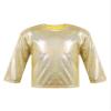 Agoky Kids Girls Metallic Hip Hop Jazz Dance Top Long/Short Sleeve T-Shirt Tops Fashion Loose Fit Dance Performance Costume Gold 17-18 Years view 1