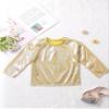 Agoky Kids Girls Metallic Hip Hop Jazz Dance Top Long/Short Sleeve T-Shirt Tops Fashion Loose Fit Dance Performance Costume Gold 17-18 Years view 3
