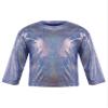 Agoky Kids Girls Metallic Hip Hop Jazz Dance Top Long/Short Sleeve T-Shirt Tops Fashion Loose Fit Dance Performance Costume Royal Blue 17-18 Years view 1