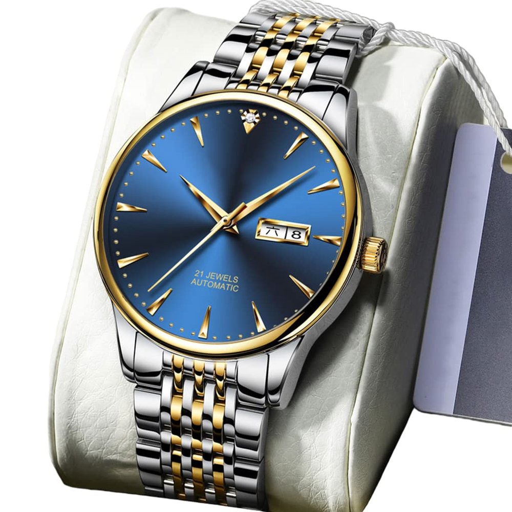 DSJMUY Men's Mechanical Waterproof Watch Stainless Steel Strap Automatic Stopwatch with Calendar Display(Color: A)