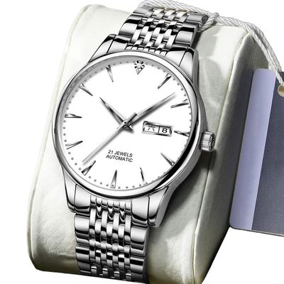 DSJMUY Men's Mechanical Waterproof Watch Stainless Steel Strap Automatic Stopwatch with Calendar Display(Color: A)