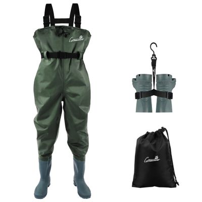 GREENWATER Fishing Chest Waders for Men Women with Boots Waterproof 2ply Nylon PVC Lightweight Bootfoot Waders for Hunting (Green, M9/W11)