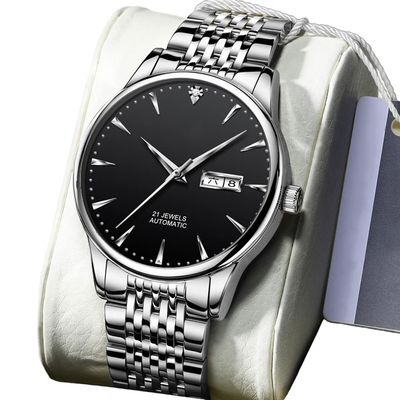 DSJMUY Multifunction Men's Fashion Automatic Waterproof Mechanical Watch with Stainless Steel Strap and Calendar Display(Color: A)