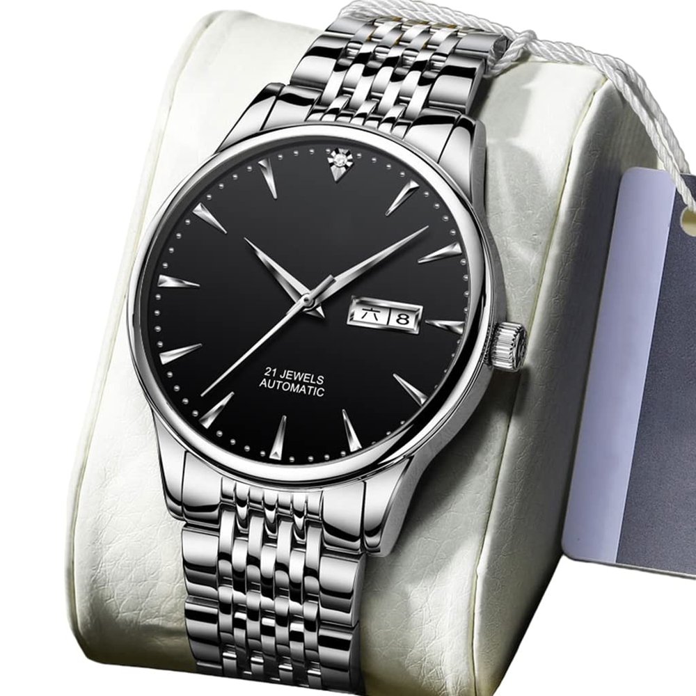 DSJMUY Multifunction Men's Fashion Automatic Waterproof Mechanical Watch with Stainless Steel Strap and Calendar Display(Color: A)
