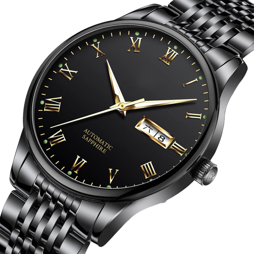 DSJMUY Multifunction Men's Fashion Automatic Waterproof Mechanical Watch with Stainless Steel Strap and Calendar Display(Color: A)