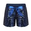 Agoky Kids Girls Fashion Elastic Waist Pull On Shiny Sequin Dance Shorts with Bowknot Hip Hop Jazz Dance Training Short Pants Navy Blue 5-6 Years view 1