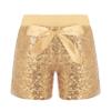Agoky Kids Girls Fashion Elastic Waist Pull On Shiny Sequin Dance Shorts with Bowknot Hip Hop Jazz Dance Training Short Pants Gold 1-2 Years view 1