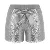 Agoky Kids Girls Fashion Elastic Waist Pull On Shiny Sequin Dance Shorts with Bowknot Hip Hop Jazz Dance Training Short Pants Silver 5-6 Years view 1