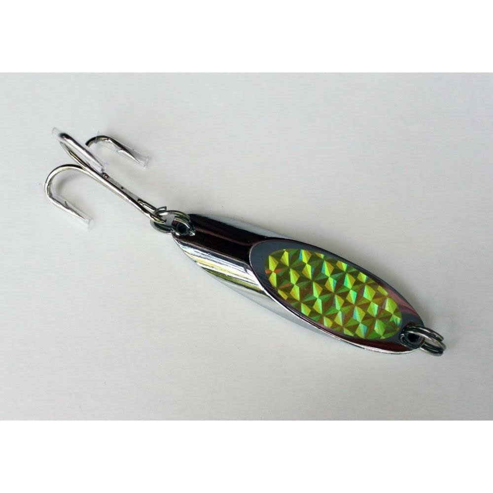 Casting Spoon 2oz Holographic Fishing Lure Treble Hook - Chartreuse