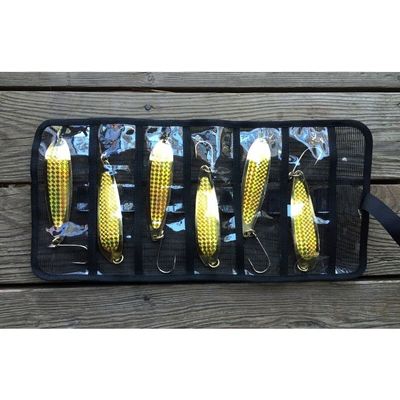 LOT of 6 Spoon Casting 5oz Holographic Laser Siwash Hook + Bag - Gold