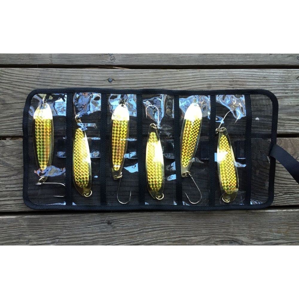 LOT of 6 Spoon Casting 5oz Holographic Laser Siwash Hook + Bag - Gold