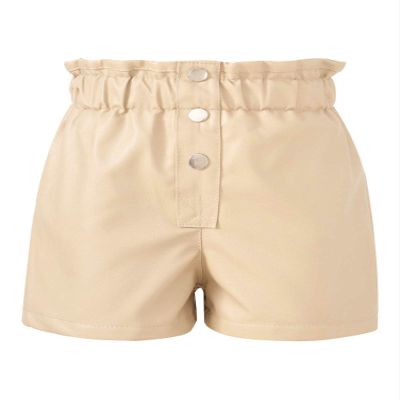 Aislor Girls Kids Dance Shorts Stretch Thick Warm Fleece Faux Leather Shorts High Waist Button Front Velvet PU Shorts White 9-10 Years