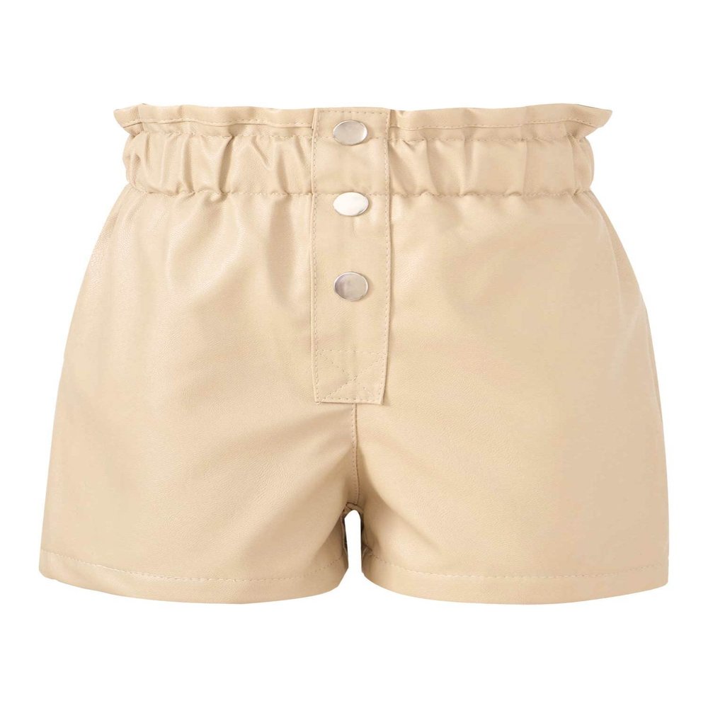 Aislor Girls Kids Dance Shorts Stretch Thick Warm Fleece Faux Leather Shorts High Waist Button Front Velvet PU Shorts White 9-10 Years
