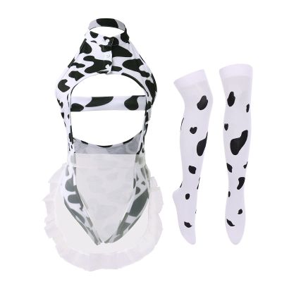 Lingerie for Women for Sex Play Sexy Slutty Naughty Cow Maid Anime Cosplay Foreplaying Role Playing Costume Bodysuits Thong Stockings Tail Bridal Stripper Outfit White Cow Maid Bodysuit Set One Size