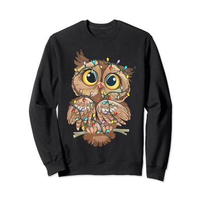 Christmas Owl Cute Christmas Lights Reindeer Santa Owl Lover Sweatshirt
