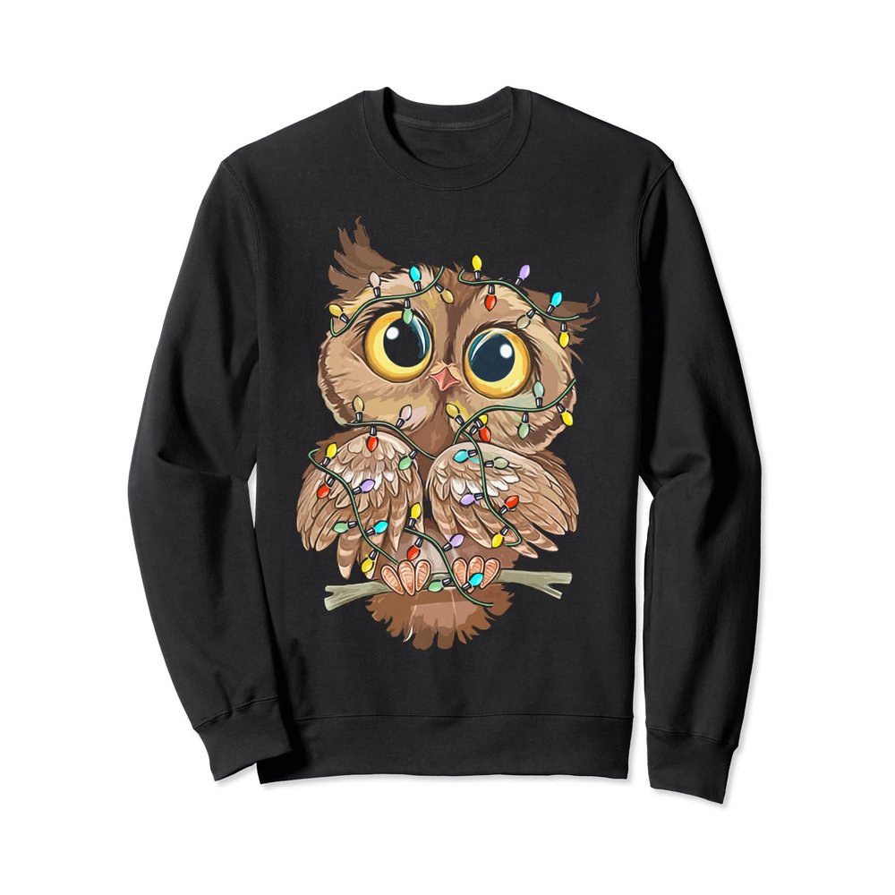 Christmas Owl Cute Christmas Lights Reindeer Santa Owl Lover Sweatshirt