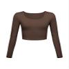 Long Sleeve Crop Tops for Women Workout Basic Clothes for Teen Ladies Fitted Slim Scoop Neck Cute Yoga Shirts (Coffee, Large) view 1