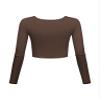 Long Sleeve Crop Tops for Women Workout Basic Clothes for Teen Ladies Fitted Slim Scoop Neck Cute Yoga Shirts (Coffee, Large) view 2