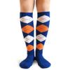 Spotlight Hosiery Women's Fashion Argyle Knee High Socks, Royal Blue/Orange/White view 1