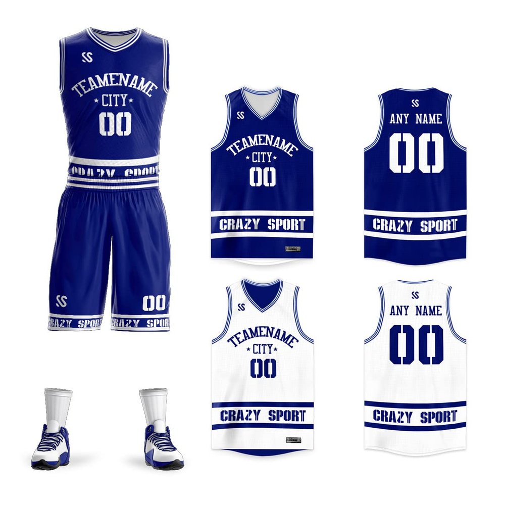 Custom Men Basketball Jerseys Reversible Performance Athletic Sportswear Shirt Design Team Uniform, Deep Blue/White, One Size
