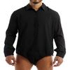 Hedmy Mens One Piece Long Sleeves Turn-Down Collar Button Down Bodysuit Dress Shirt Tops Undershir Black X-Large view 1