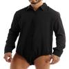 Hedmy Mens One Piece Long Sleeves Turn-Down Collar Button Down Bodysuit Dress Shirt Tops Undershir Black X-Large view 2