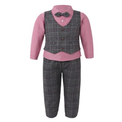 ranrann Baby Boy Clothes Outfit Suit Long Sleeve Dress Shirt Gentleman Tuxedo Vest Formal Wedding Birthday Party Suit Red 3-4 Years
