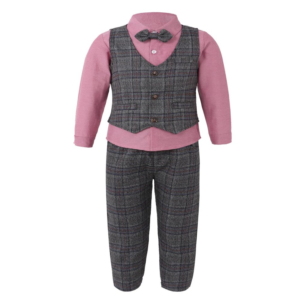 ranrann Baby Boy Clothes Outfit Suit Long Sleeve Dress Shirt Gentleman Tuxedo Vest Formal Wedding Birthday Party Suit Red 3-4 Years
