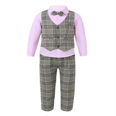 ranrann Baby Boy Clothes Outfit Suit Long Sleeve Dress Shirt Gentleman Tuxedo Vest Formal Wedding Birthday Party Suit Pink 3-4 Years