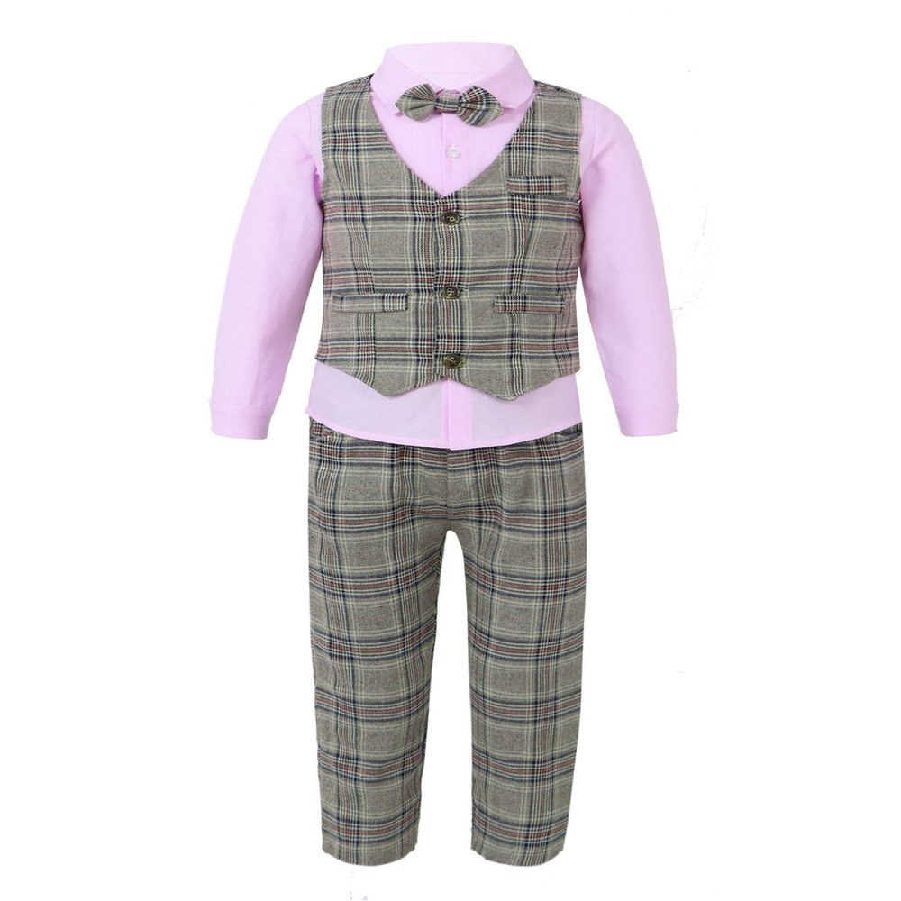 ranrann Baby Boy Clothes Outfit Suit Long Sleeve Dress Shirt Gentleman Tuxedo Vest Formal Wedding Birthday Party Suit Pink 3-4 Years