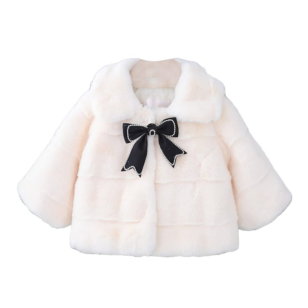 iiniim Toddler Baby Girls Faux Fur Coat Cloak Jacket Dress Cover Cape Poncho for Wedding Birthday Winter Warm Outerwear White C 9-12 Months