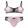 Sxiwei Men Sissy Lingerie Set Satin Pajamas Nightwear Outfit Bra Panties Sets Crossdress Underwear Pink Medium view 1