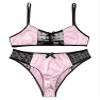 Sxiwei Men Sissy Lingerie Set Satin Pajamas Nightwear Outfit Bra Panties Sets Crossdress Underwear Pink Medium view 3