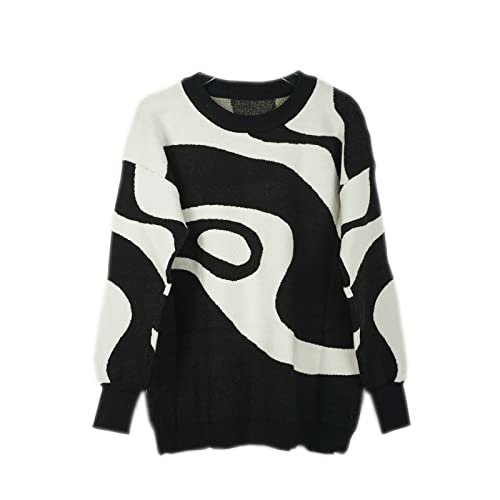 Autumn Winter Women Round Neck Sweater Loose Knit Pullover Tops Women (E3254 Black, L)