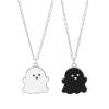 2 Pcs Black White Ghost Pendant Necklace, Lovely Ghost Enamel Charm Necklace for Women Friendship BFF Couple Memorial Jewelry Valentines Day Halloween Costume Deco-black white view 1