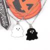 2 Pcs Black White Ghost Pendant Necklace, Lovely Ghost Enamel Charm Necklace for Women Friendship BFF Couple Memorial Jewelry Valentines Day Halloween Costume Deco-black white view 2
