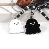 2 Pcs Black White Ghost Pendant Necklace, Lovely Ghost Enamel Charm Necklace for Women Friendship BFF Couple Memorial Jewelry Valentines Day Halloween Costume Deco-black white view 3