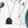 2 Pcs Black White Ghost Pendant Necklace, Lovely Ghost Enamel Charm Necklace for Women Friendship BFF Couple Memorial Jewelry Valentines Day Halloween Costume Deco-black white view 4
