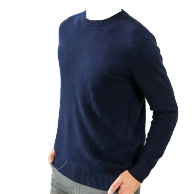 Kaxiya2021 Men's V-Neck Sweater Long-Sleeved Solid Color Pullover Knit Top Wool Blend Round Neck Thicken Business Outer Wear Top (Navy Blue,X-Large)