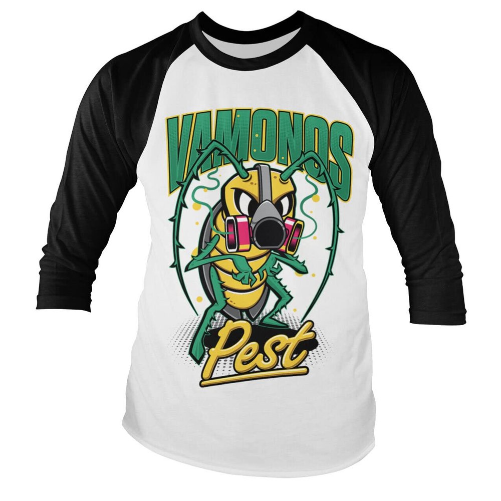 Breaking Bad Officially Licensed Vamanos Pest Bug Baseball Long Sleeve T-Shirt (White-Black), XX-Large